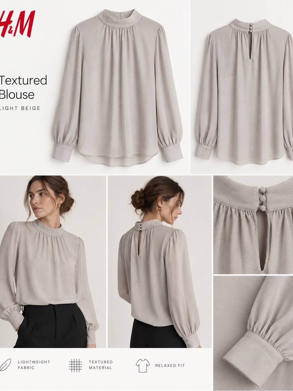 H&M Light Beige Textured Blouse